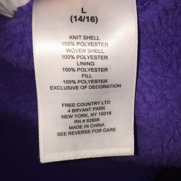 Free Country Purple Outdoor Skii Puffer Vest Warm Ribbed Girls Large 14/16 - Picture 5 of 5
